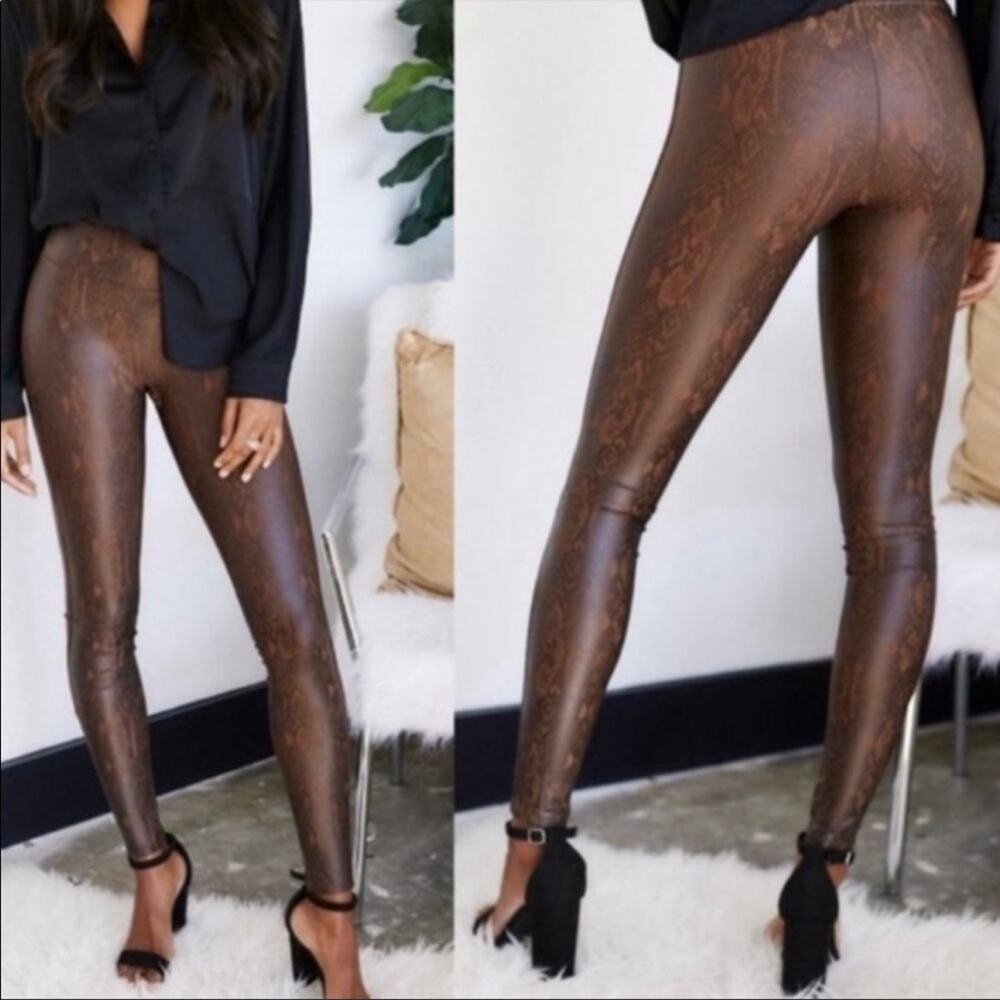 Spanx Faux Leather Brown Snakeskin Leggings Animal Print Pants